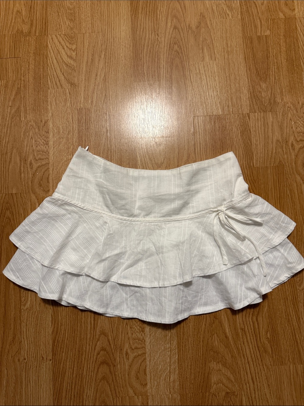Peppermayo White Tiered Ruffle Mini Skirt with Side Tie